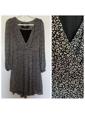 ANTHROPOLOGIE MAEVE 'CAROLYN' DRESS MINI LEOPARD PRINT BLK WHT WOMENS (XS)